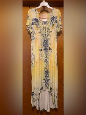 NWT No Label Size L Yellow Paisley Hi/Lo Maxi Dress